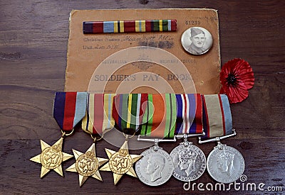 Australian Army World War II campaign medals Editorial Stock Photo